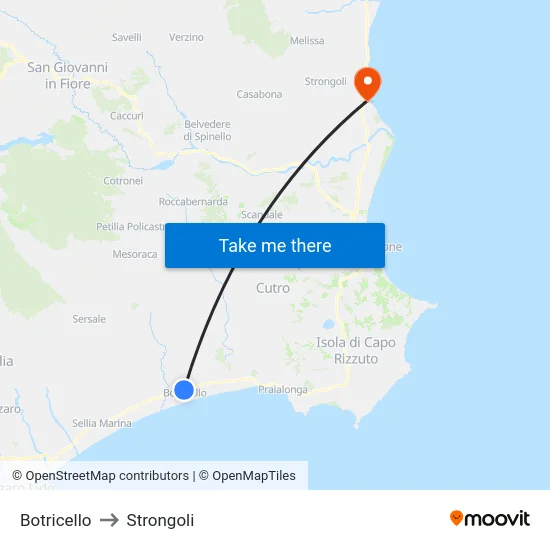 Botricello to Strongoli map