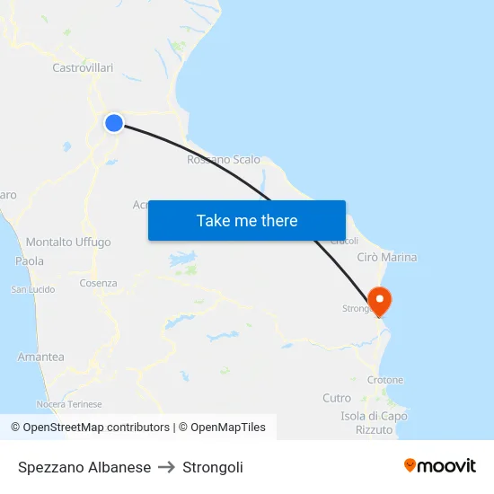 Spezzano Albanese to Strongoli map