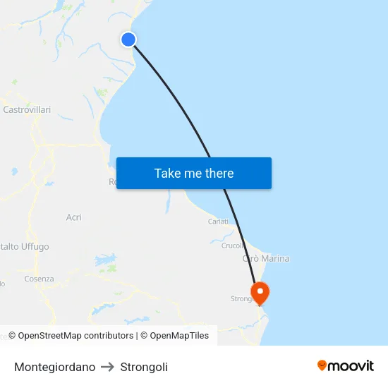 Montegiordano to Strongoli map
