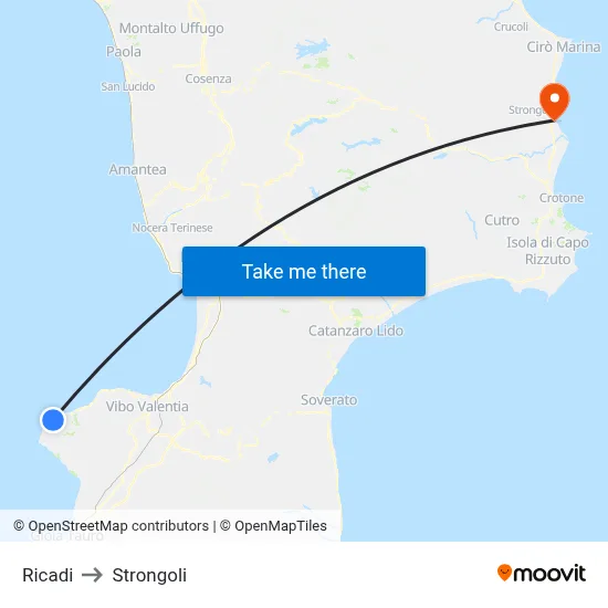 Ricadi to Strongoli map