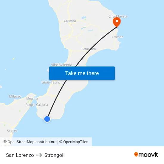 San Lorenzo to Strongoli map