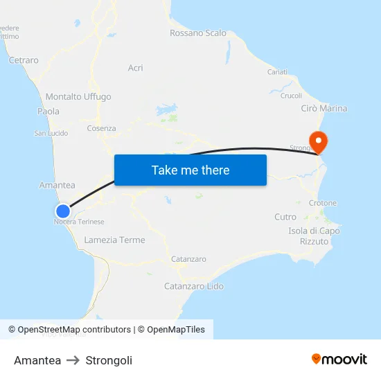Amantea to Strongoli map