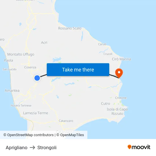 Aprigliano to Strongoli map