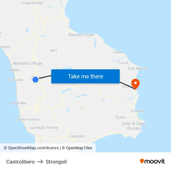 Castrolibero to Strongoli map