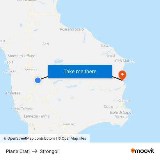 Piane Crati to Strongoli map
