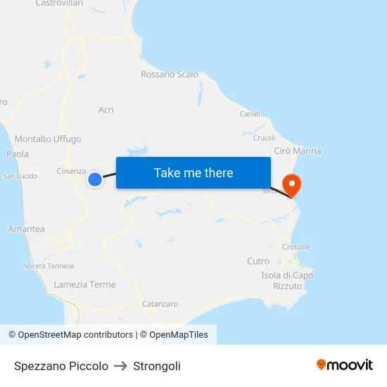 Spezzano Piccolo to Strongoli map
