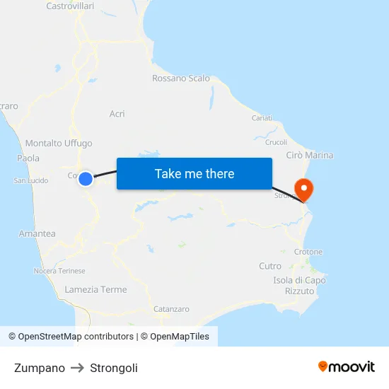 Zumpano to Strongoli map