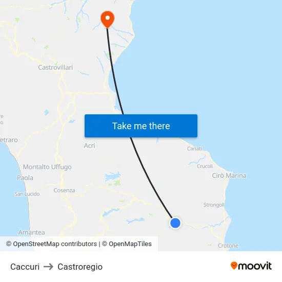 Caccuri to Castroregio map