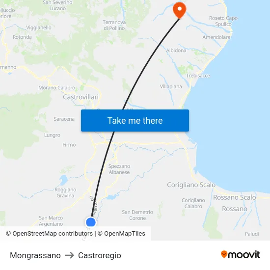 Mongrassano to Castroregio map