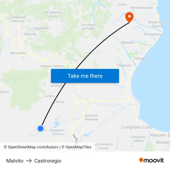 Malvito to Castroregio map