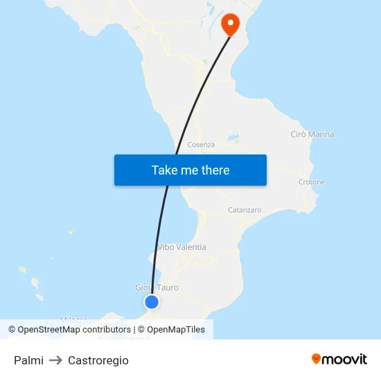 Palmi to Castroregio map