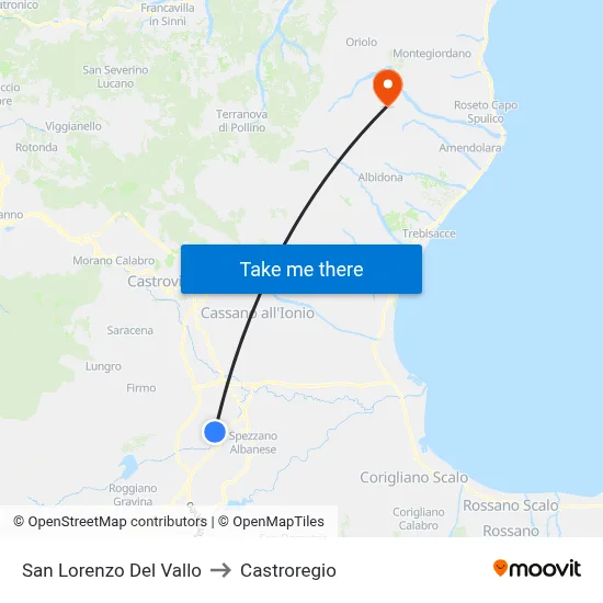 San Lorenzo Del Vallo to Castroregio map