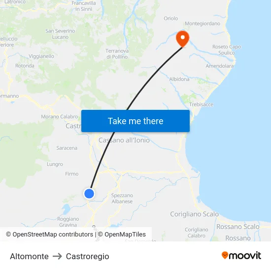 Altomonte to Castroregio map