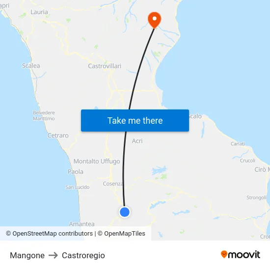 Mangone to Castroregio map