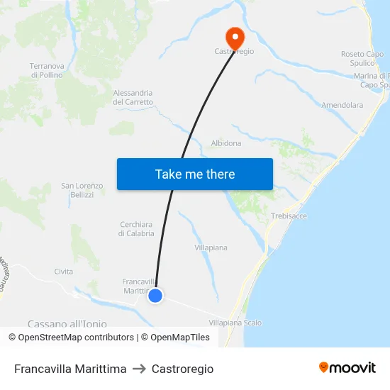 Francavilla Marittima to Castroregio map