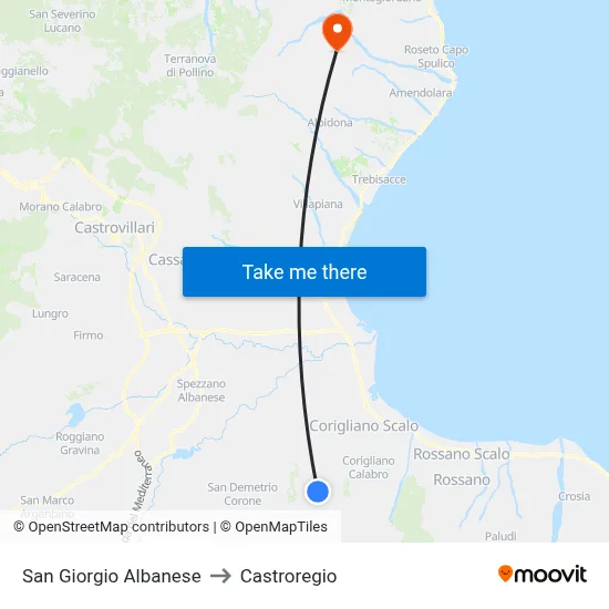 San Giorgio Albanese to Castroregio map