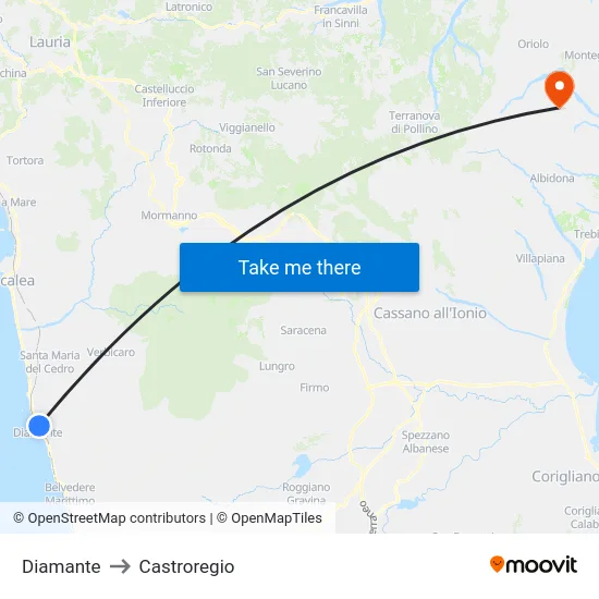 Diamante to Castroregio map