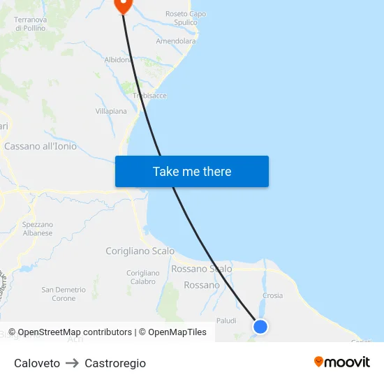 Caloveto to Castroregio map