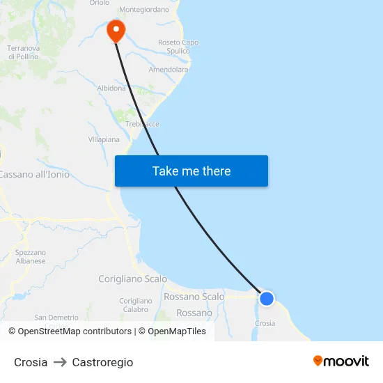 Crosia to Castroregio map