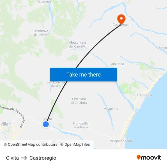 Civita to Castroregio map
