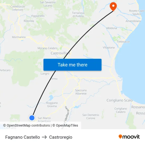 Fagnano Castello to Castroregio map