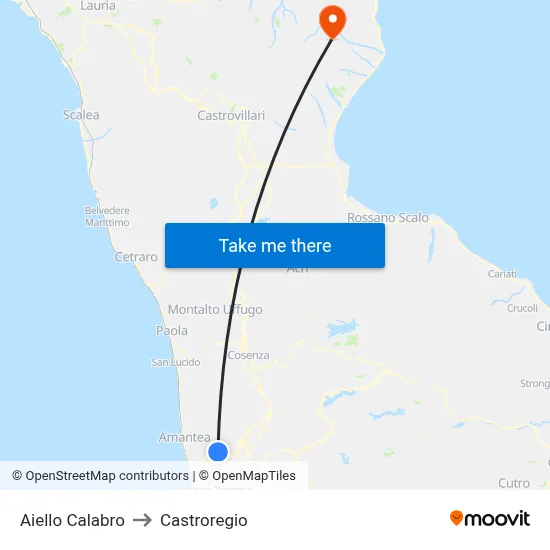 Aiello Calabro to Castroregio map