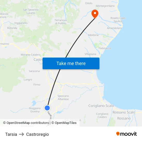 Tarsia to Castroregio map