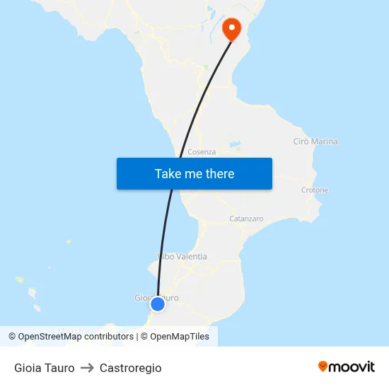 Gioia Tauro to Castroregio map