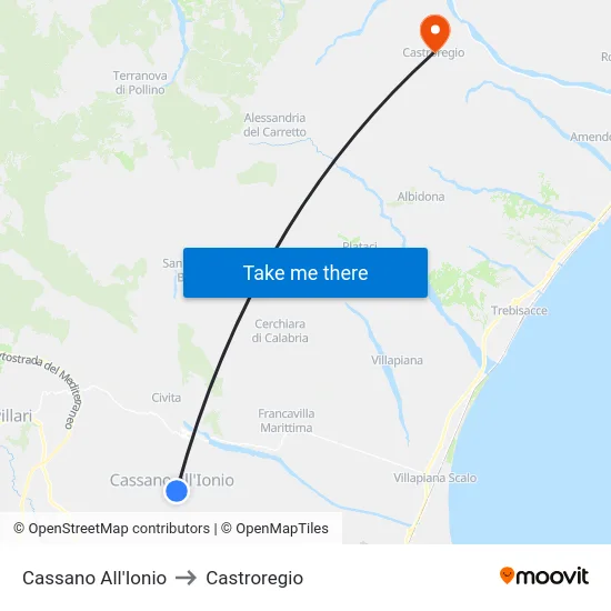 Cassano All'Ionio to Castroregio map