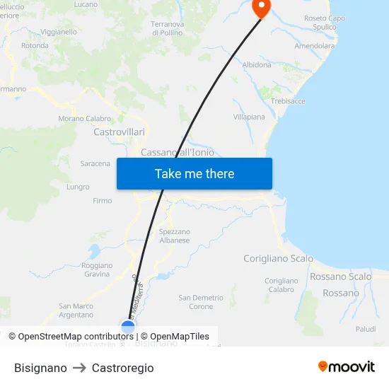 Bisignano to Castroregio map