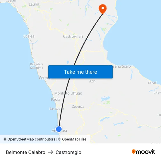 Belmonte Calabro to Castroregio map