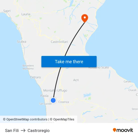 San Fili to Castroregio map
