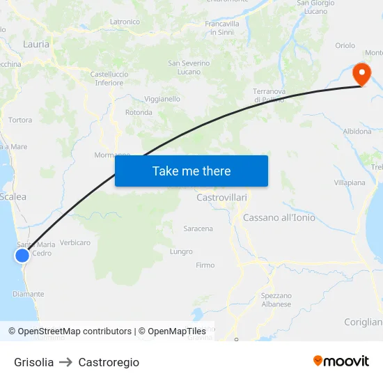 Grisolia to Castroregio map