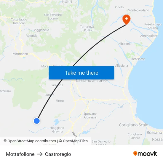 Mottafollone to Castroregio map