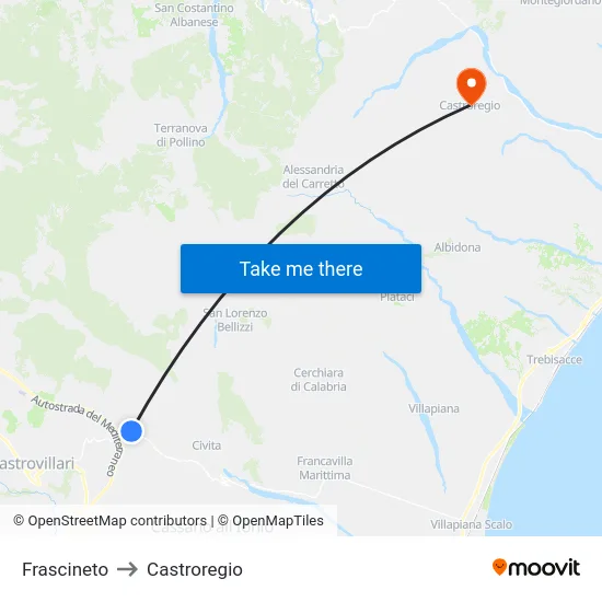 Frascineto to Castroregio map