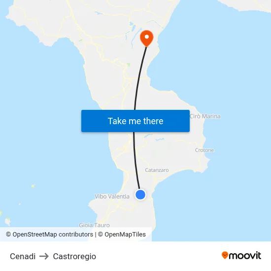 Cenadi to Castroregio map