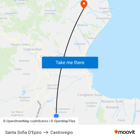 Santa Sofia D'Epiro to Castroregio map