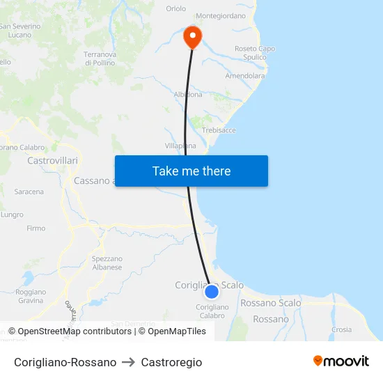 Corigliano-Rossano to Castroregio map