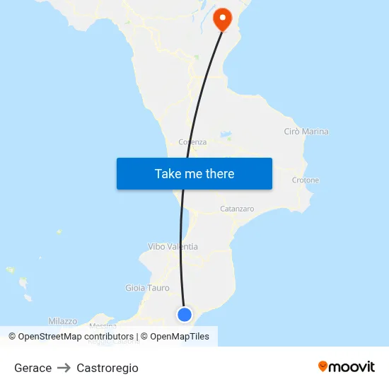 Gerace to Castroregio map