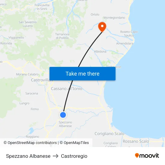 Spezzano Albanese to Castroregio map
