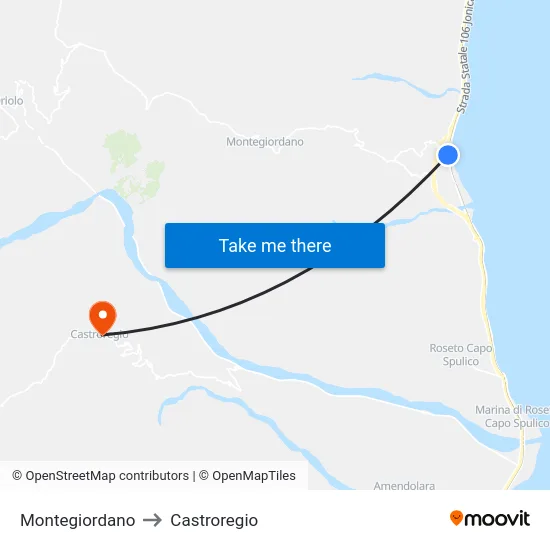 Montegiordano to Castroregio map