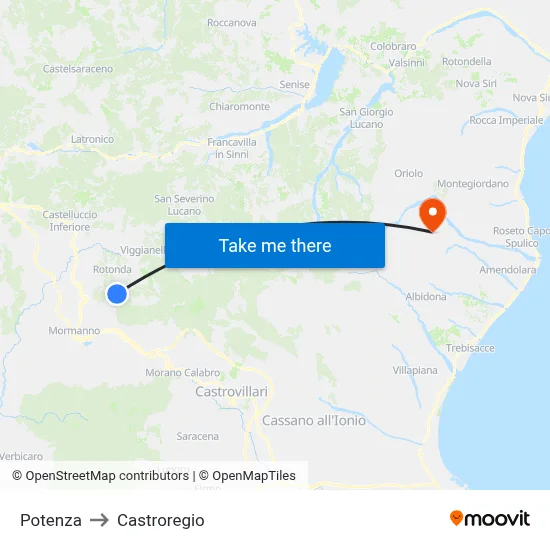 Potenza to Castroregio map