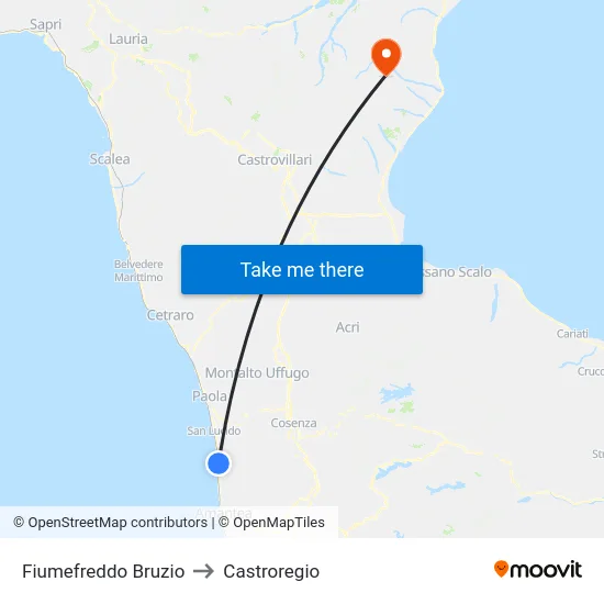 Fiumefreddo Bruzio to Castroregio map