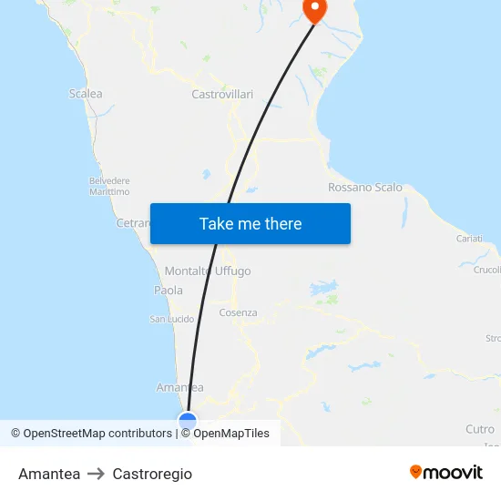 Amantea to Castroregio map