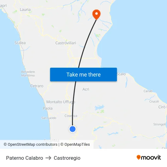 Paterno Calabro to Castroregio map