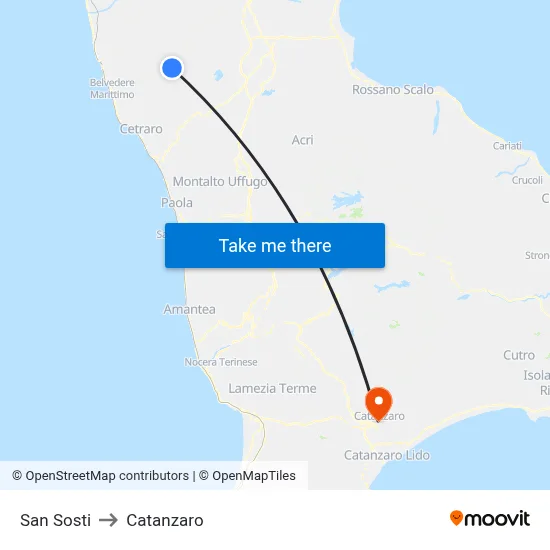 San Sosti to Catanzaro map