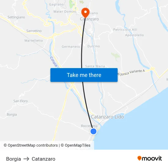 Borgia to Catanzaro map