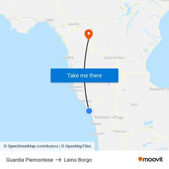 Guardia Piemontese to Laino Borgo map