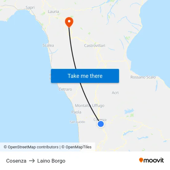 Cosenza to Laino Borgo map