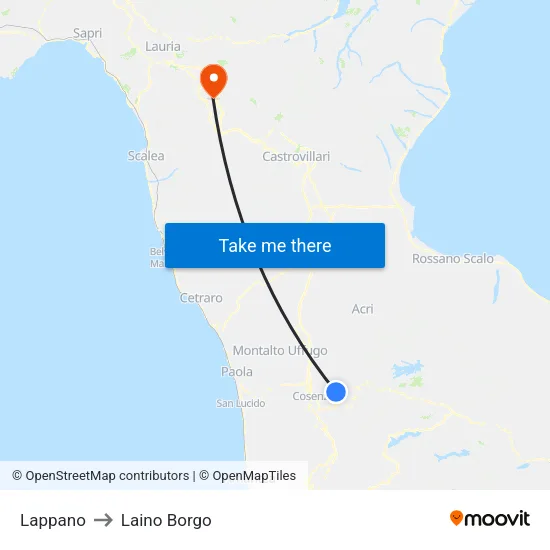 Lappano to Laino Borgo map
